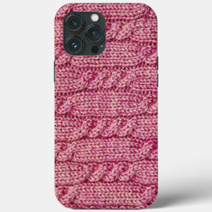 Pink Yarn Cabled Knit iPhone 13 Pro Max Case