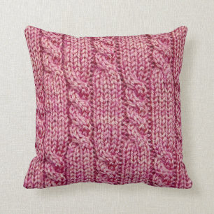 Pink Yarn Cabled Knit Cushion