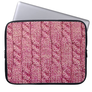 Pink Yarn Cabled Knit Laptop Sleeve