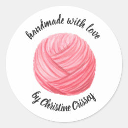 Pink Yarn Made with Love Personalised Watercolor Classic Round Sticker