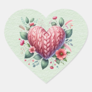 Pink Yarn Valentine Heart Sticker