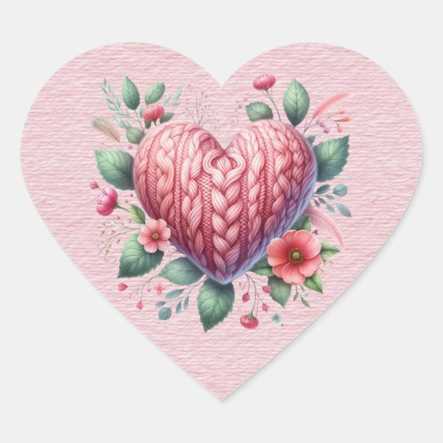 Pink Yarn  Valentine Heart Sticker (Front)