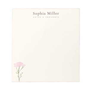 Pink Yarrow Wildflower Personalised Botanical Notepad