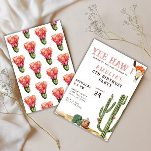 Pink Yee Haw Western Rodeo Cowgirl Birthday  Invitation