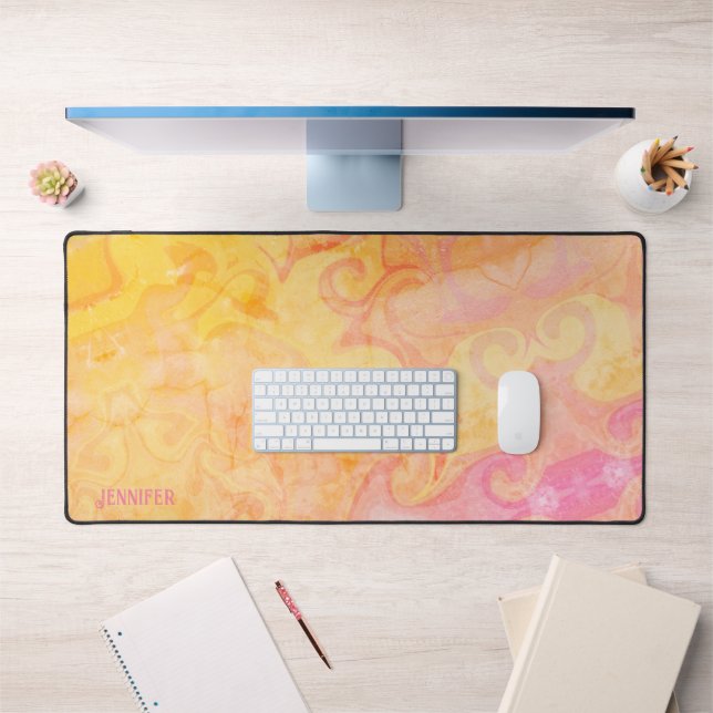 Pink Yellow Abstract Modern Colourful Boho Name Desk Mat (Office 1)