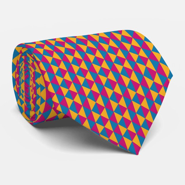 Pink, Yellow and Blue Diamonds and Triangles Tie (Rolled)