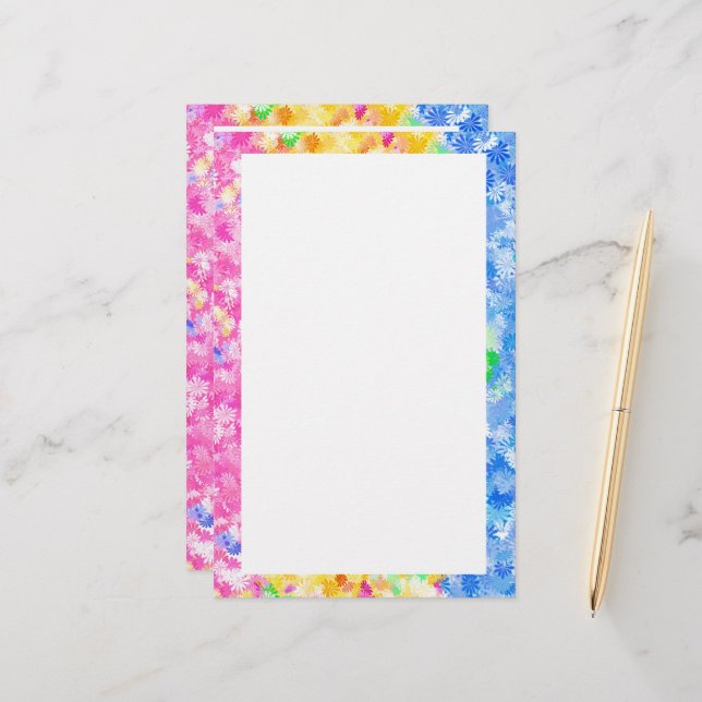 Pink, Yellow and Blue Flowers Stationery (Front/Back In Situ)