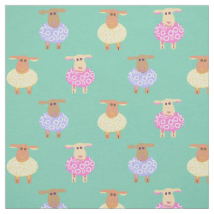 Pink yellow and blue lambs fabric