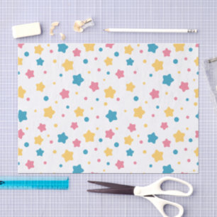 Pink, Yellow, and Blue Stars on White Pattern Tissue Paper