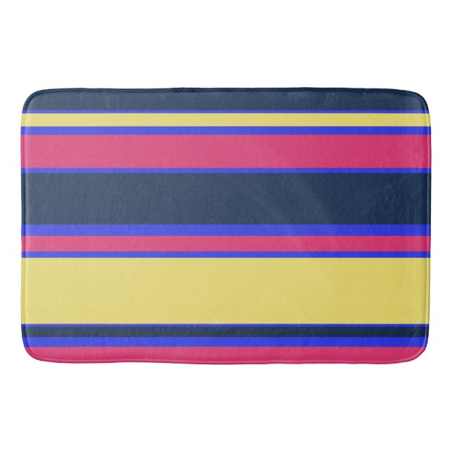 Pink, yellow and blue stripes bath mat (Front)