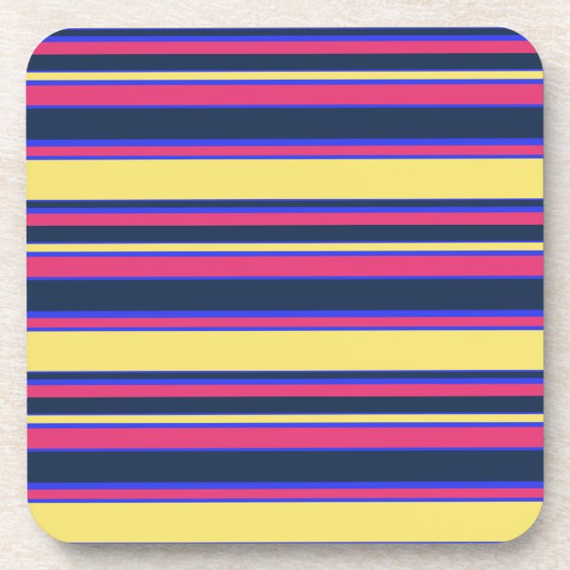 Pink, yellow and blue stripes coaster (Front)