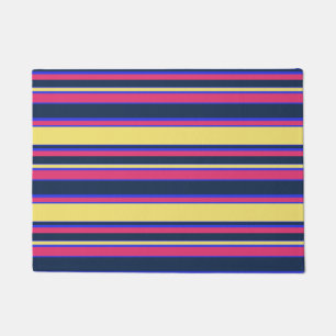 Pink, yellow and blue stripes doormat