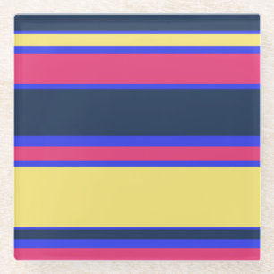 Pink, yellow and blue stripes glass coaster