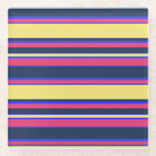 Pink, yellow and blue stripes glass coaster