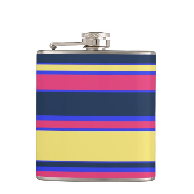 Pink, yellow and blue stripes hip flask (Front)