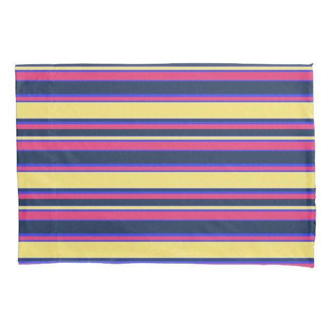 Pink, yellow and blue stripes pillowcase (Front)