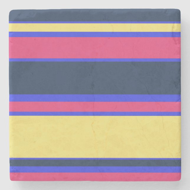 Pink, yellow and blue stripes stone coaster (Front)