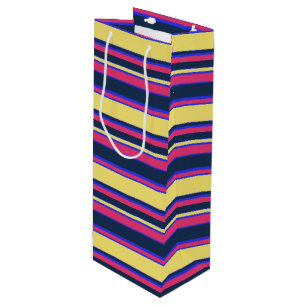 Pink, yellow and blue stripes wine gift bag