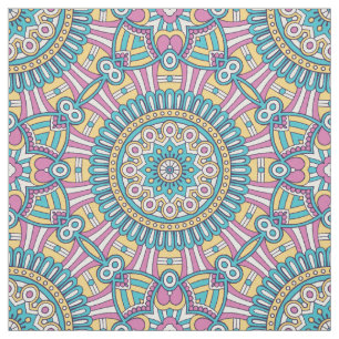 Pink yellow and green kaleidoscope flowers fabric