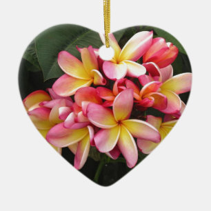 Pink, Yellow and Red Plumeria Flowers Ceramic Tree Decoration