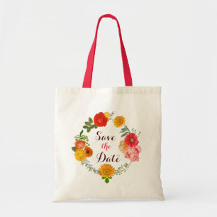 Pink, Yellow And Red Wreath Of Flowers Tote Bag