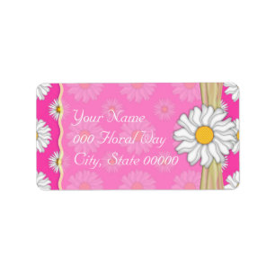 PInk Yellow and White DaisyFloral Wedding Lables Label