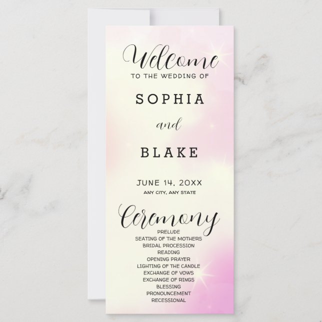 Pink Yellow and White Modern Wedding Program (Front)