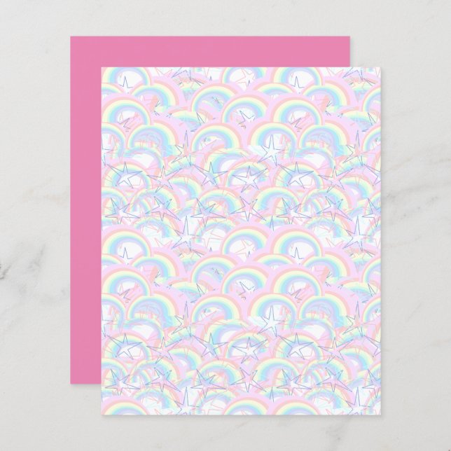 Pink Yellow Aqua Rainbows Stars Scrapbook Paper (Front/Back)