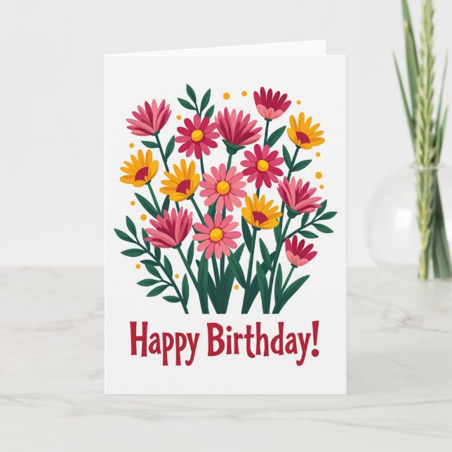 Pink Yellow Birthday Bloom Card (Front)