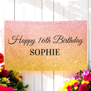 Pink Yellow Birthday Party Glitter  Banner