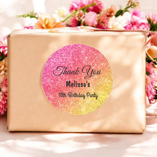 Pink Yellow Birthday Thank You Sticker