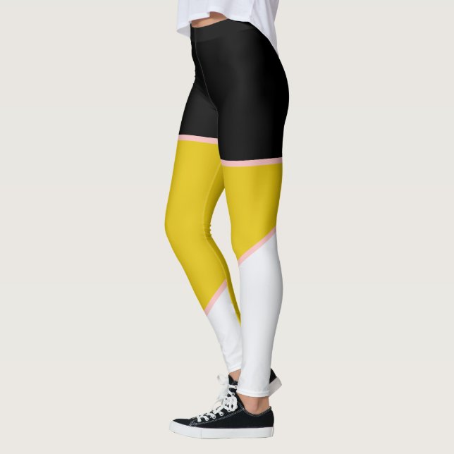 pink Yellow black and white colour block Leggings (Left)