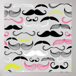 Pink, Yellow & Black Moustaches Poster