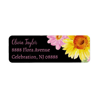Pink Yellow Black Sunflower Name Return Address Return Address Label
