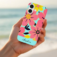 Pink & Yellow Blossoms on Sky Blue-Dopamine Style