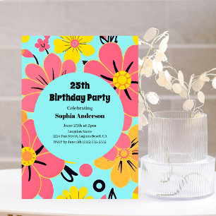 Pink & Yellow Blossoms on Sky Blue- Dopamine Style Invitation