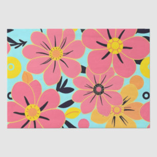 Pink & Yellow Blossoms on Sky Blue –Dopamine Style Tissue Paper