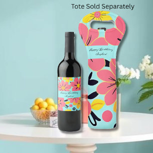 Pink & Yellow Blossoms on Sky Blue –Dopamine Style Wine Label