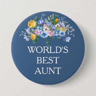 Pink Yellow Blue Floral Best Aunt 7.5 Cm Round Badge