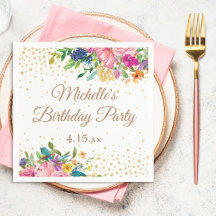 Pink Yellow Blue Floral Birthday