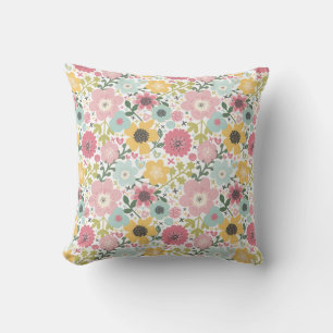 Pink Yellow Blue Floral  Cushion