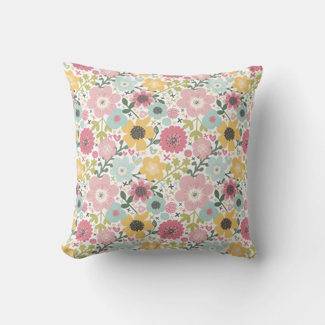 Pink Yellow Blue Floral  Cushion (Front)