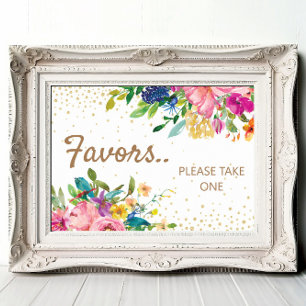 Pink Yellow Blue Floral Gold Baby Shower Favours Poster