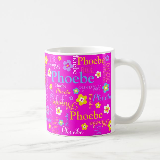 Pink yellow blue flower custom name Phoebe Coffee Mug (Right)