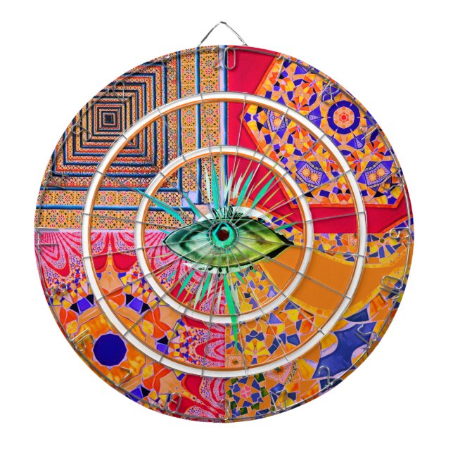 Pink Yellow Blue Geometric Tiles and an Eye  Dartboard (Front)
