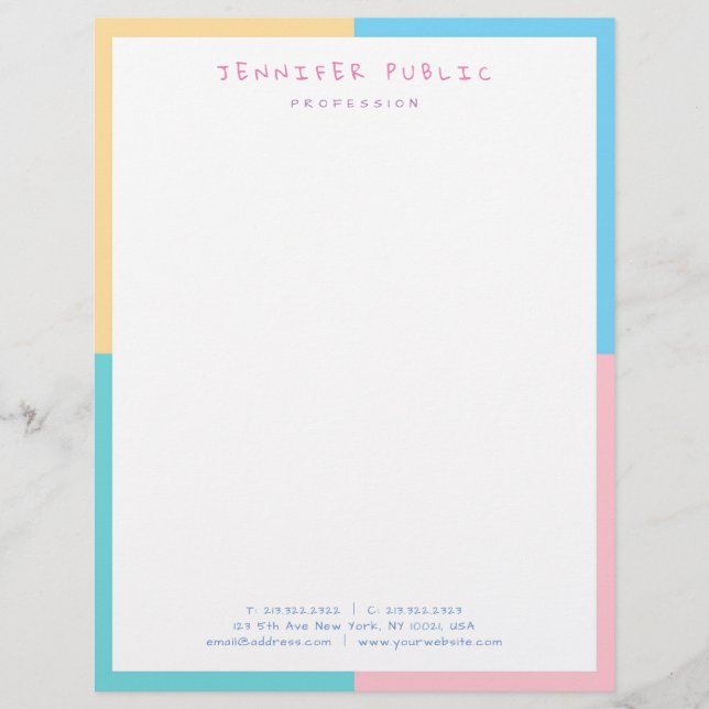 Pink Yellow Blue Green Elegant Colourful Template Custom Letterhead (Front)