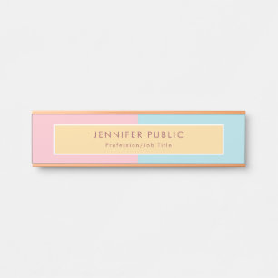 Pink Yellow Blue Modern Stylish Template Rose Gold Door Sign