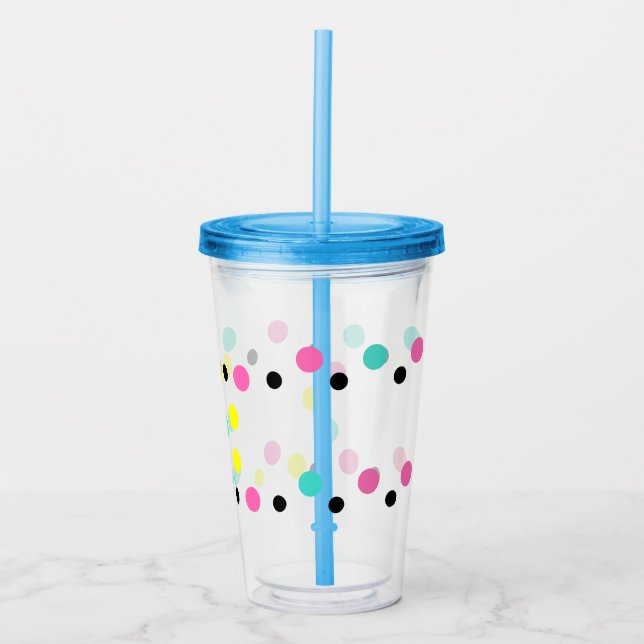 Pink Yellow Blue Polka Dots Acrylic Tumbler (Front)