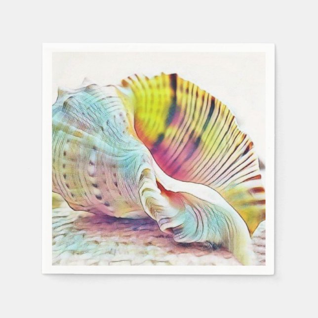 Pink yellow blue seashells watercolor Paper Napkin (Front)