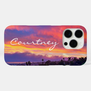 Pink yellow blue sunset clouds custom name script iPhone 16 pro case